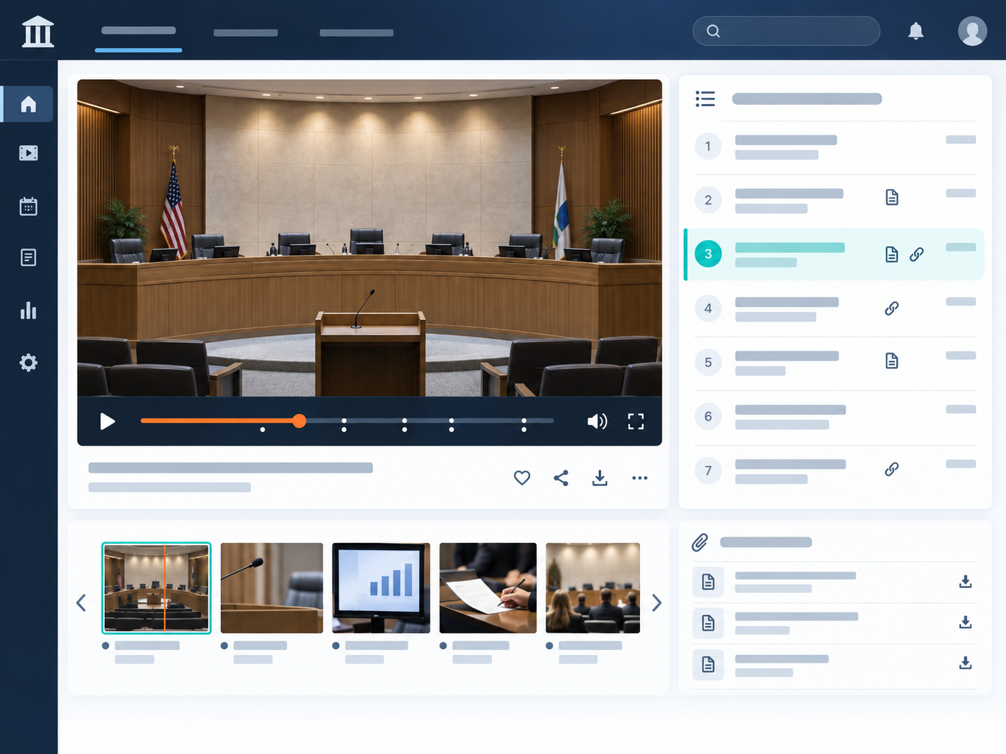 Meeting player with a searchable agenda index linked to video moments