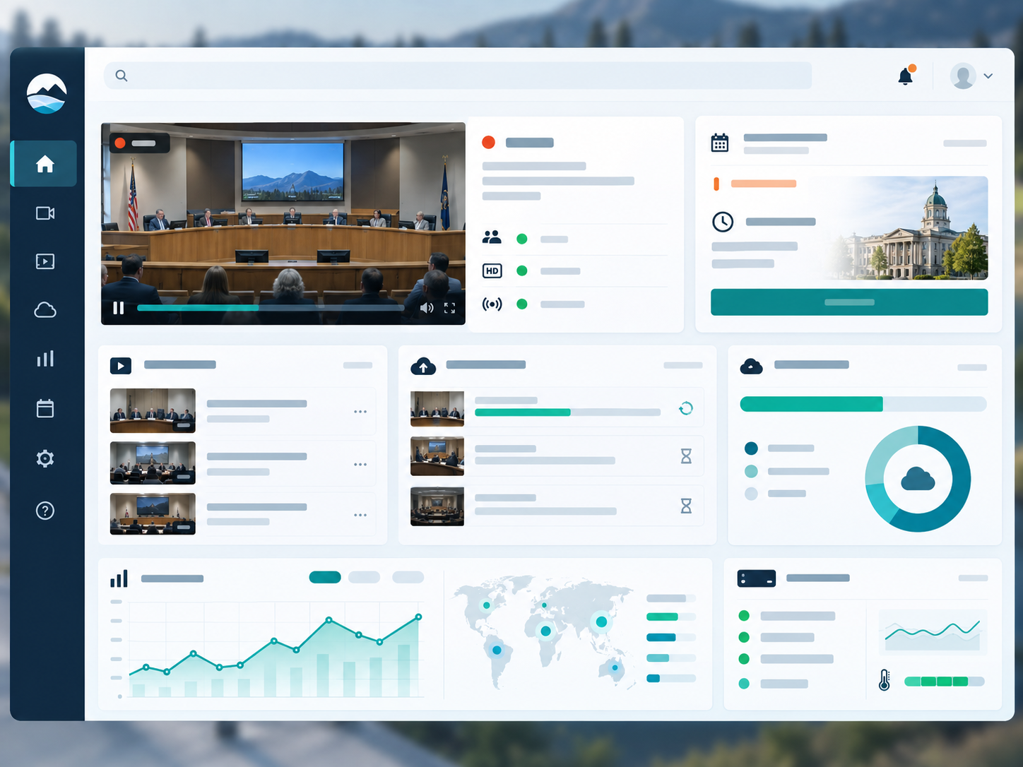 Modern EarthChannel media-management dashboard with live, archive, and publishing controls