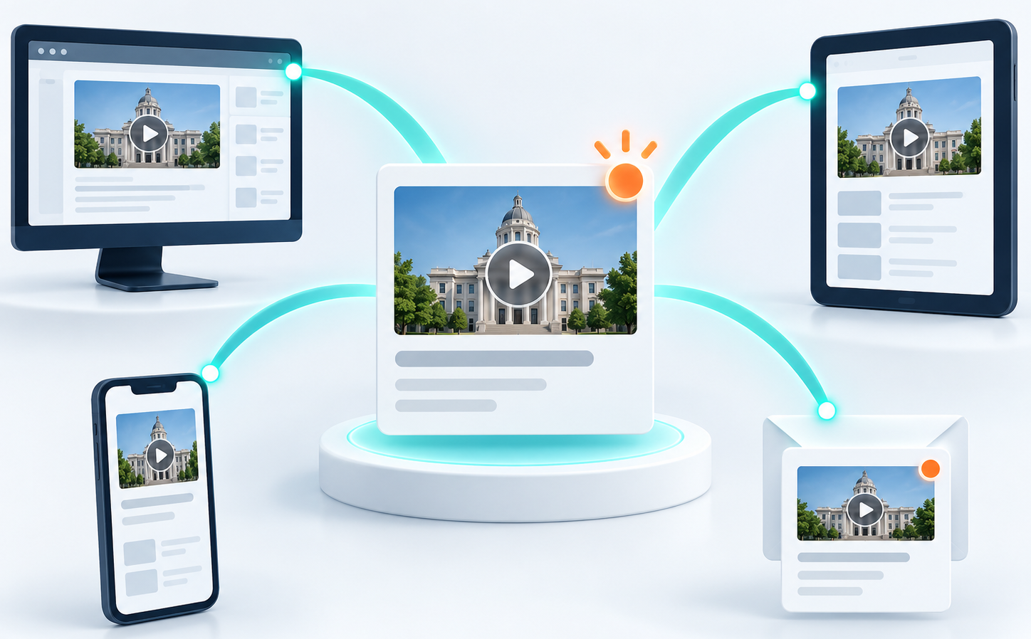 Civic media update network showing new-program notifications across devices
